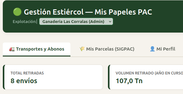 Selector de Explotaciones en Modo Gestoría